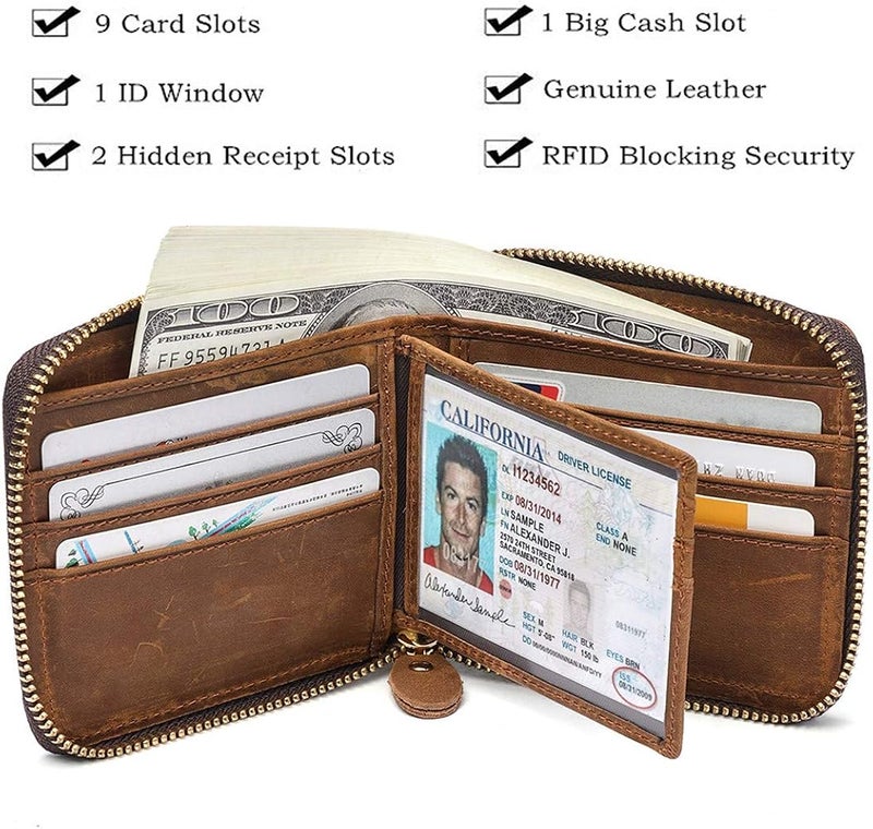 Huztencor محفظة رجالية بسحاب من Huztencor مقاومة للتتبع عبر تقنية RFID، مصنوعة من جلد عالي الجودة (FBA) - Image 5