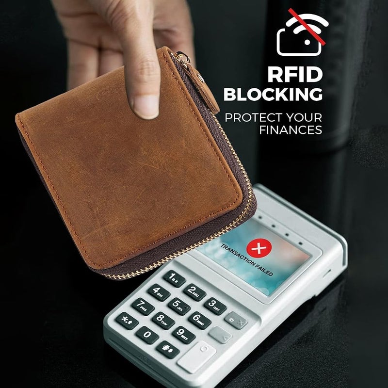 Huztencor محفظة رجالية بسحاب من Huztencor مقاومة للتتبع عبر تقنية RFID، مصنوعة من جلد عالي الجودة (FBA) - Image 4