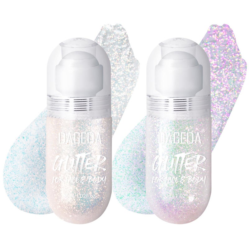 DAGEDA 2Colors Roll-on Body Glitter Gel for Body, Hair, Face, Holographic Glitter Makeup for Rave Accessories, Body Shimmer Hair Glitter Gel for Halloween Makeup(Galaxy Blue+Sparkling Pink) - Image 1