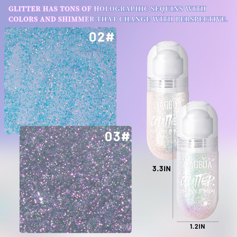 DAGEDA 2Colors Roll-on Body Glitter Gel for Body, Hair, Face, Holographic Glitter Makeup for Rave Accessories, Body Shimmer Hair Glitter Gel for Halloween Makeup(Galaxy Blue+Sparkling Pink) - Image 3