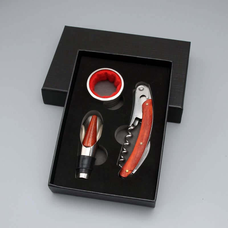 Wine Opener Set 3-Piece Gift Box Rosewood Bottle Opener Pour Wine Ring Carton Three-piece Set 