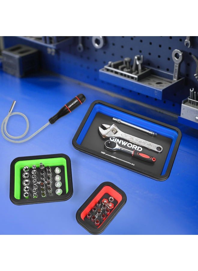 GINWORD 3Pcs Foldable Magnetic Partsn Trays Set with 1.5LBS Magnetic Pick-up Tool, 3 Size Silicone Magnetic Tool for Organizing Screws, Bolts, Nuts, Washers, Pins, and Other Small Metal Parts. - Image 4