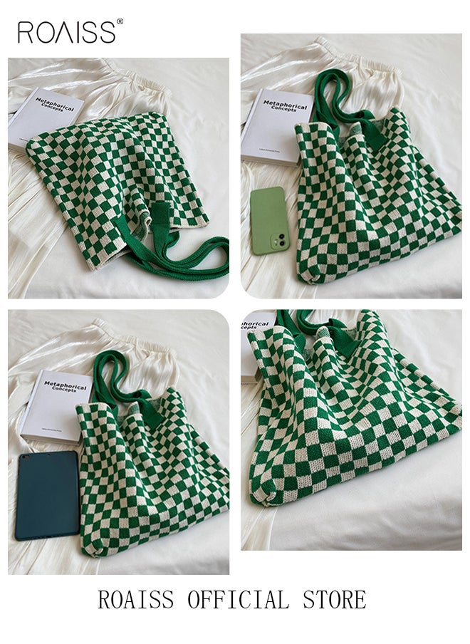 roaiss - Women's Shoulder Bag Checkered Knitted Bag Simple Tote bag Commuter Bag Large Capacity - Image 1