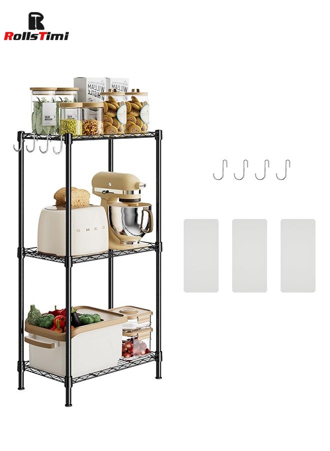 رولستيمي 3 الطبقة رفوف وحدة قابل للتعديل سلك رفوف المنظم الرف رف الثقيلة وحدة التخزين الأسود - Image 3