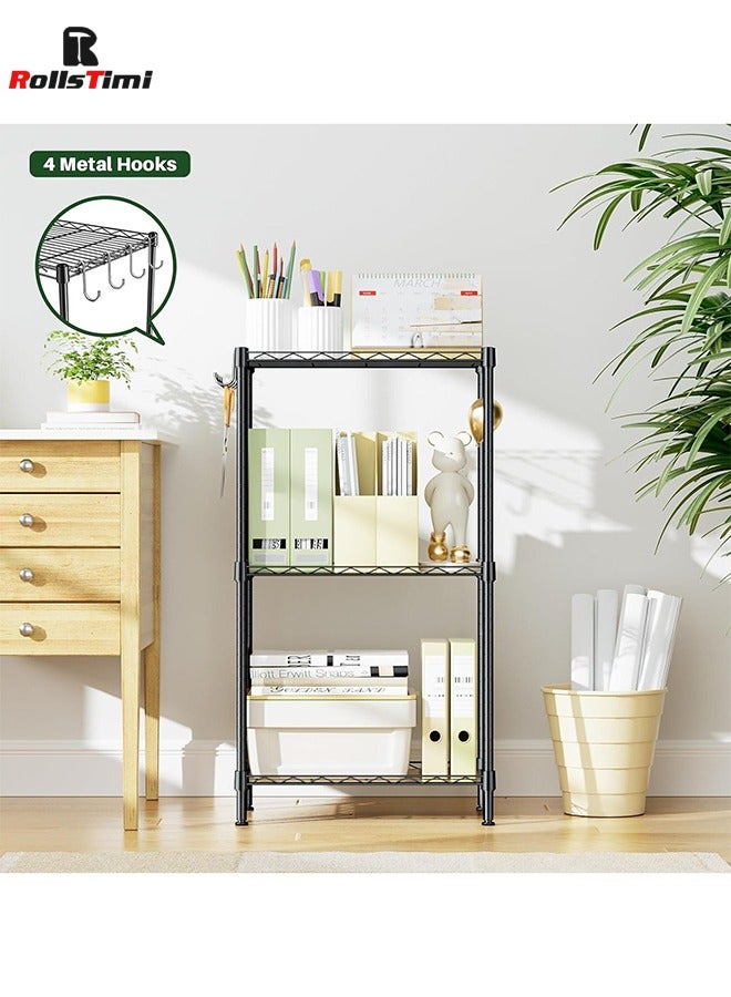 رولستيمي 3 الطبقة رفوف وحدة قابل للتعديل سلك رفوف المنظم الرف رف الثقيلة وحدة التخزين الأسود - Image 4