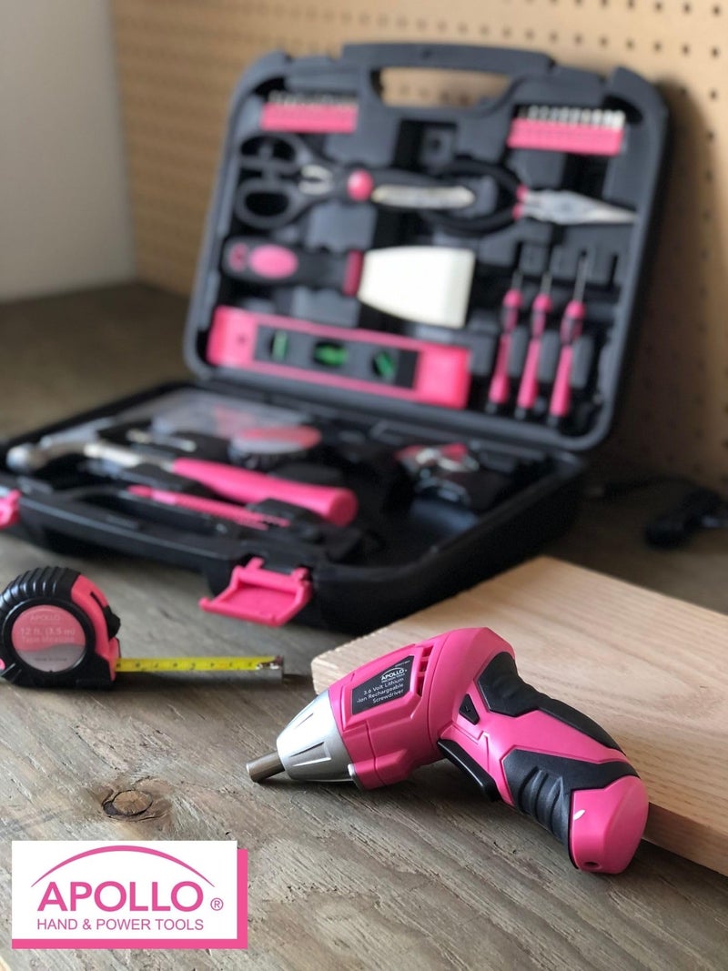 Apollo Tools 135 Piece Household Pink Hand Tools Set with Pivoting Dual-Angle 3.6 V Lithium-Ion Cordless Screwdriver - DT0773N1 - Image 3