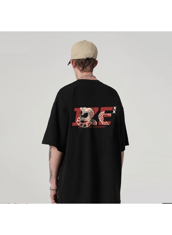 Izexx Heavyweight Short-sleeve T-shirt, Original Design, Pure Cotton, Cool And Loose-fitting Round Neck Top, Xx02 Black XL - Image 2