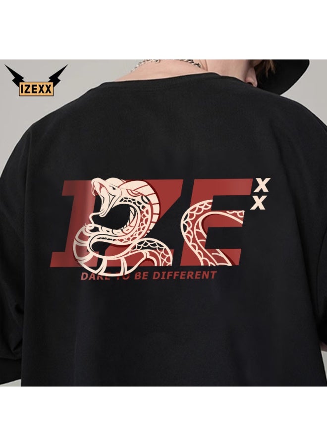 Izexx Heavyweight Short-sleeve T-shirt, Original Design, Pure Cotton, Cool And Loose-fitting Round Neck Top, Xx02 Black XL - Image 1