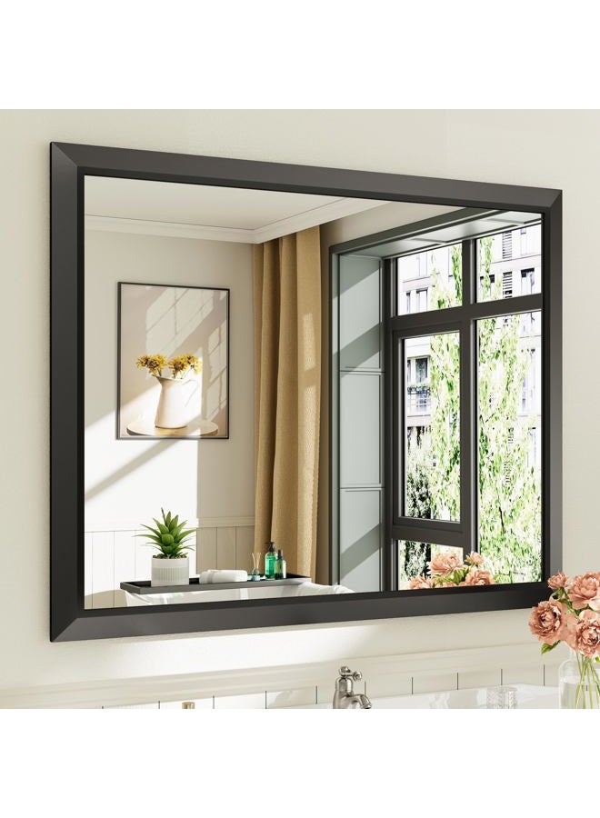 Briivue 40"x32" Black Bathroom Mirror, Anti-Rust Black Metal Framed Bathroom Mirrors for Over Sink, Wall-Mounted Rectangler Mirrors for Bathroom Vanity, Farmhouse, Bedroom, Living Room, Entryway Decor - Image 1