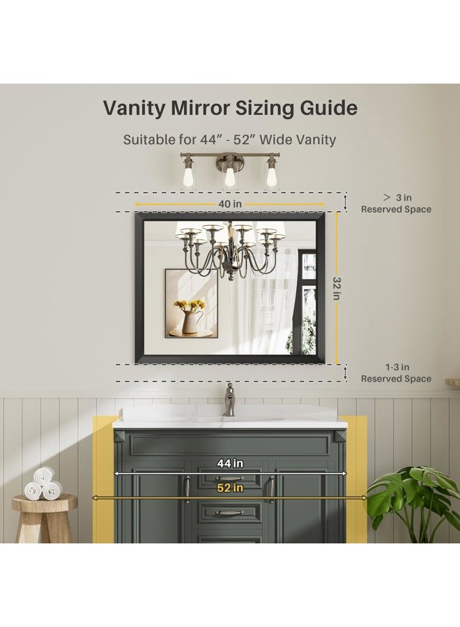 Briivue 40"x32" Black Bathroom Mirror, Anti-Rust Black Metal Framed Bathroom Mirrors for Over Sink, Wall-Mounted Rectangler Mirrors for Bathroom Vanity, Farmhouse, Bedroom, Living Room, Entryway Decor - Image 2