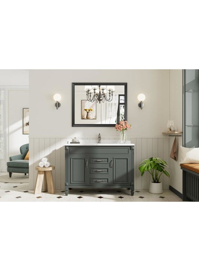 Briivue 40"x32" Black Bathroom Mirror, Anti-Rust Black Metal Framed Bathroom Mirrors for Over Sink, Wall-Mounted Rectangler Mirrors for Bathroom Vanity, Farmhouse, Bedroom, Living Room, Entryway Decor - Image 3