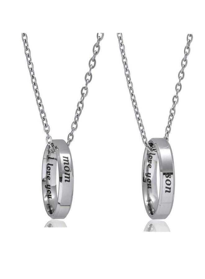 BESPMOSP 2Pcs Mom Son Pendant Necklace I Love You Mother Sons Gifts Mom Son Birthday Gifts Mother's Day Jewelry - Image 1