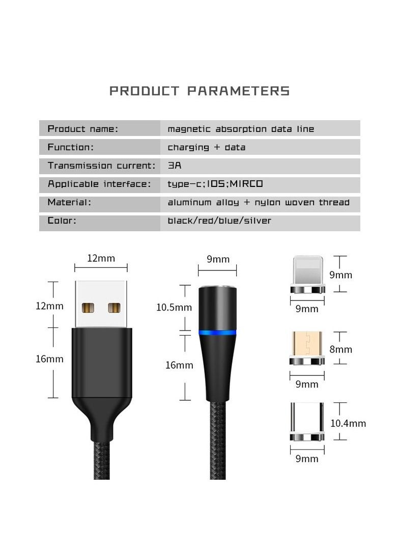 Generic - 3 in 1 Magnetic Charging Cable 3A Fast Charging Compatible with Micro USB Type C and Lightning - Image 1