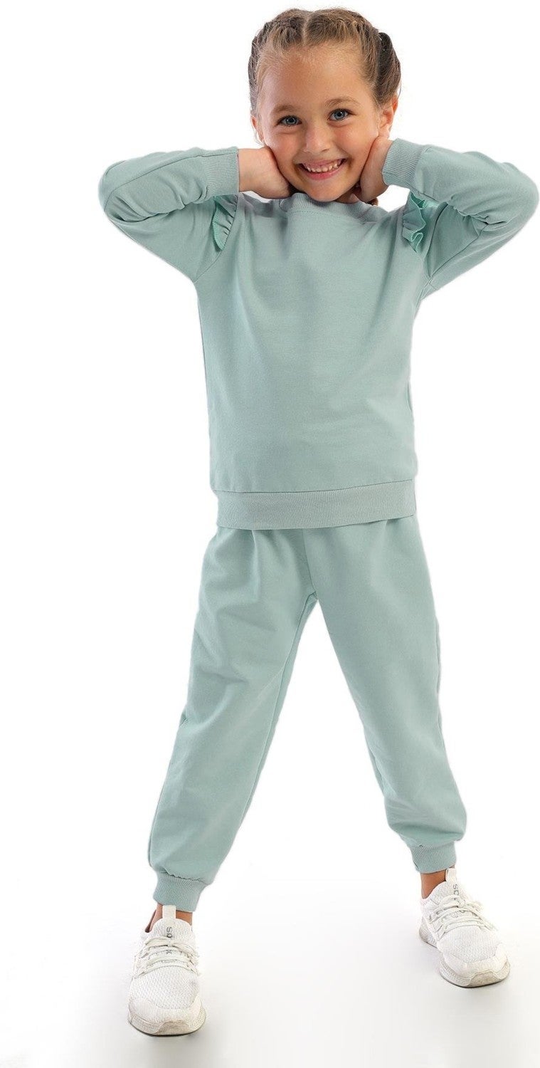 Acar Crew Neck Long Sleeve Mint Color Girl Tracksuit Set - Image 1