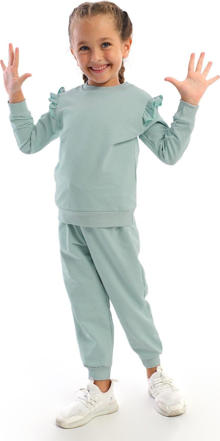 Acar Crew Neck Long Sleeve Mint Color Girl Tracksuit Set - Image 2