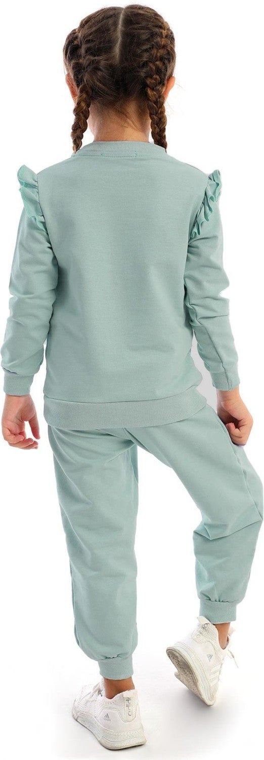 Acar Crew Neck Long Sleeve Mint Color Girl Tracksuit Set - Image 3