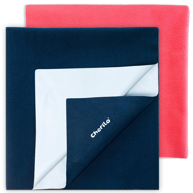 Cherilo Waterproof Baby Bed Protector Sheet Combo, Small (Salmon Rose + Navy Blue) - Image 1