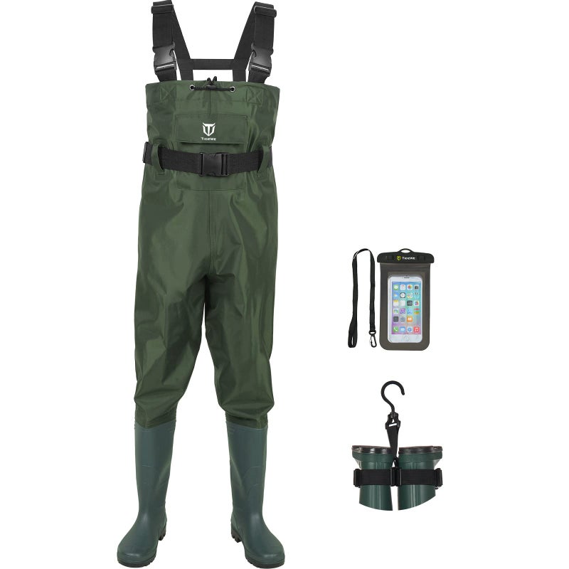 TIDEWE Bootfoot Chest Wader, 2-Ply Nylon/PVC Waterproof Fishing & Hunting Waders with Boot Hanger for Men and Women Green Size 11 - Image 1