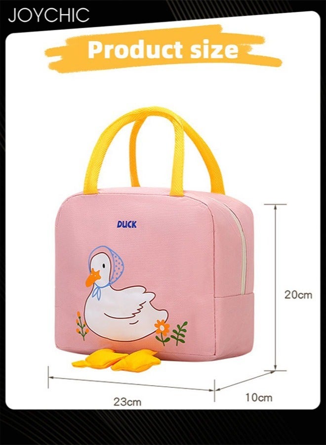 Joychic Lovely Cartoon Duck Design Lunch Bag Aluminum Foil Heat Preservation Canvas Bento Bag for Men Women School Office Outdoor Picnic - Image 5