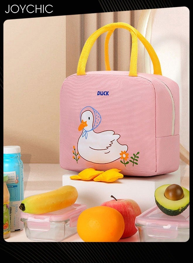 Joychic Lovely Cartoon Duck Design Lunch Bag Aluminum Foil Heat Preservation Canvas Bento Bag for Men Women School Office Outdoor Picnic - Image 1