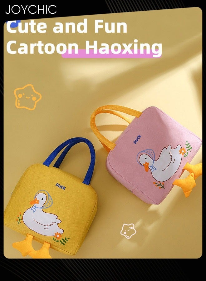 Joychic Lovely Cartoon Duck Design Lunch Bag Aluminum Foil Heat Preservation Canvas Bento Bag for Men Women School Office Outdoor Picnic - Image 2
