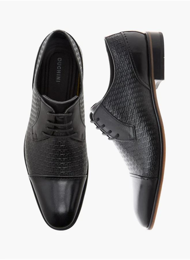 DUCHINI Men's Textured Derby Shoes with Lace-Up Closure