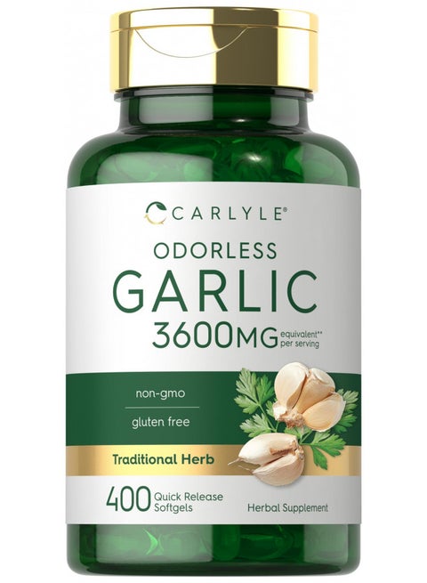 Carlyle Odorless Garlic Softgels 3600 mg | 400 Count | Allium Sativum Bulb | Non GMO, Gluten Free Supplement