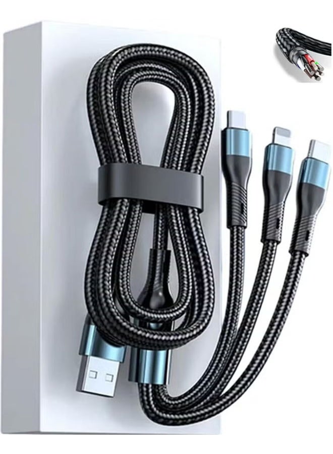 3-in-1 USB Fast Charging Cable - 120W Power Super Fast Charger Cords Universal Phone Charger, Multiple Charger Wire for Cellphone, Tablets and More - Image 1
