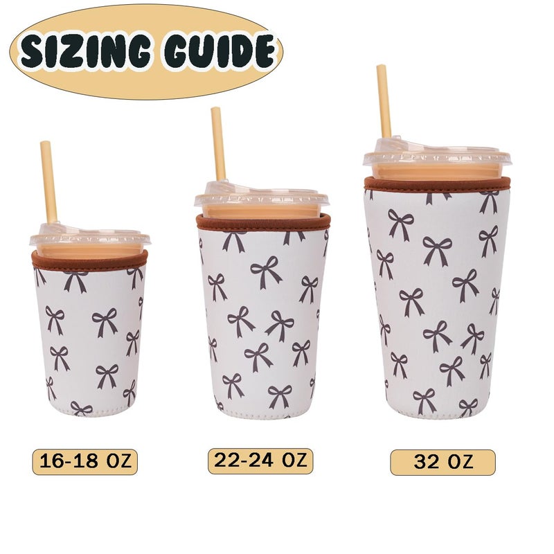 Haevola Reusable Insulated Neoprene Iced Coffee Cup Sleeve, Durable Drink Sleeve for Cold Beverages, Beverage Holder for Iced Coffee, Cream Bow - Image 5