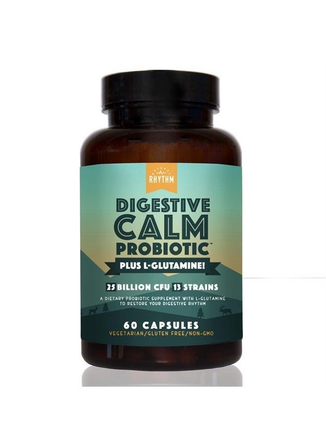 Natural Rhythm - Digestive Calm Probiotic (Plus L-Glutamine) 25 Billion CFU and 13 Strains. - Natural Support for Better Digestion - for Bloating & Constipation + Gas Relief & Leaky Gut - 60 Capsules. - Image 1