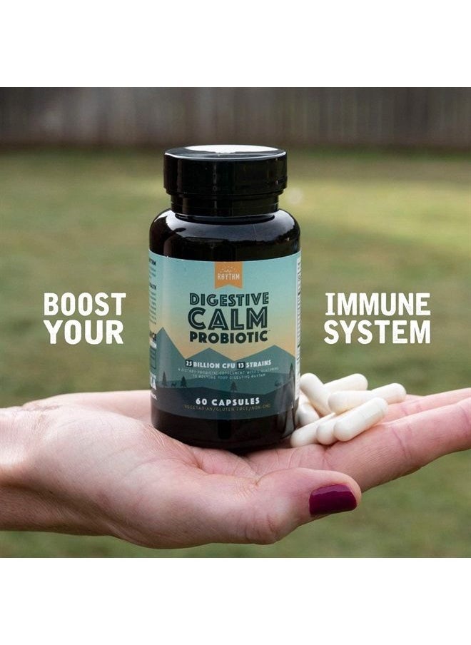Natural Rhythm - Digestive Calm Probiotic (Plus L-Glutamine) 25 Billion CFU and 13 Strains. - Natural Support for Better Digestion - for Bloating & Constipation + Gas Relief & Leaky Gut - 60 Capsules. - Image 1
