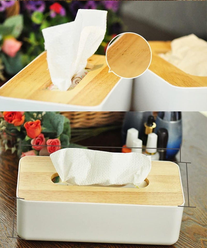 Hocimit Square Shape Wooden Cover Plastic Tissue Box Holder | Paper Napkin Holder Case | Tissue Holder Dispenser Organizer for Car Decor Home Room Hotel (Multicolor) - Image 2