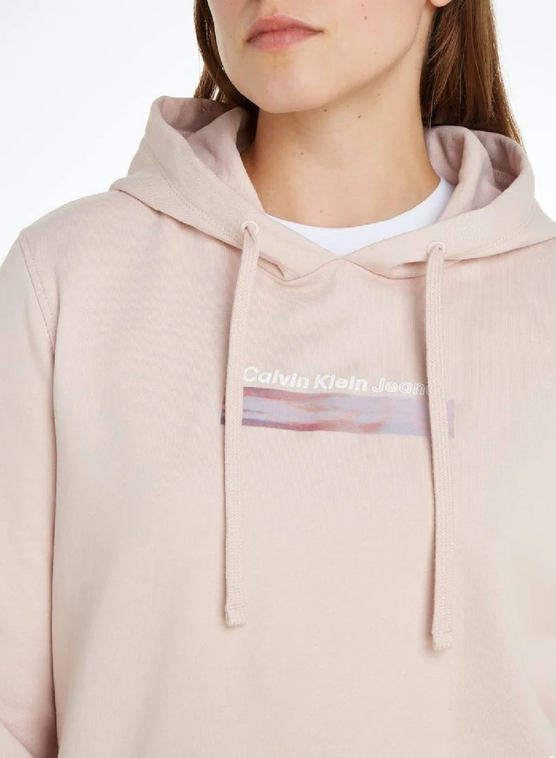 Calvin Klein Jeans Women's Diffused Box Pullover Hoodie - Cotton, Pink