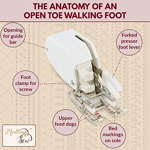 Madam Sew Open Toe Walking Foot for Quilting and Sewing Through Multiple Layers & Match Prints | Walking Foot Sewing Machine for Low-Shank Sewing Machines | Brother, Singer, Janome, Babylock & More - Image 2