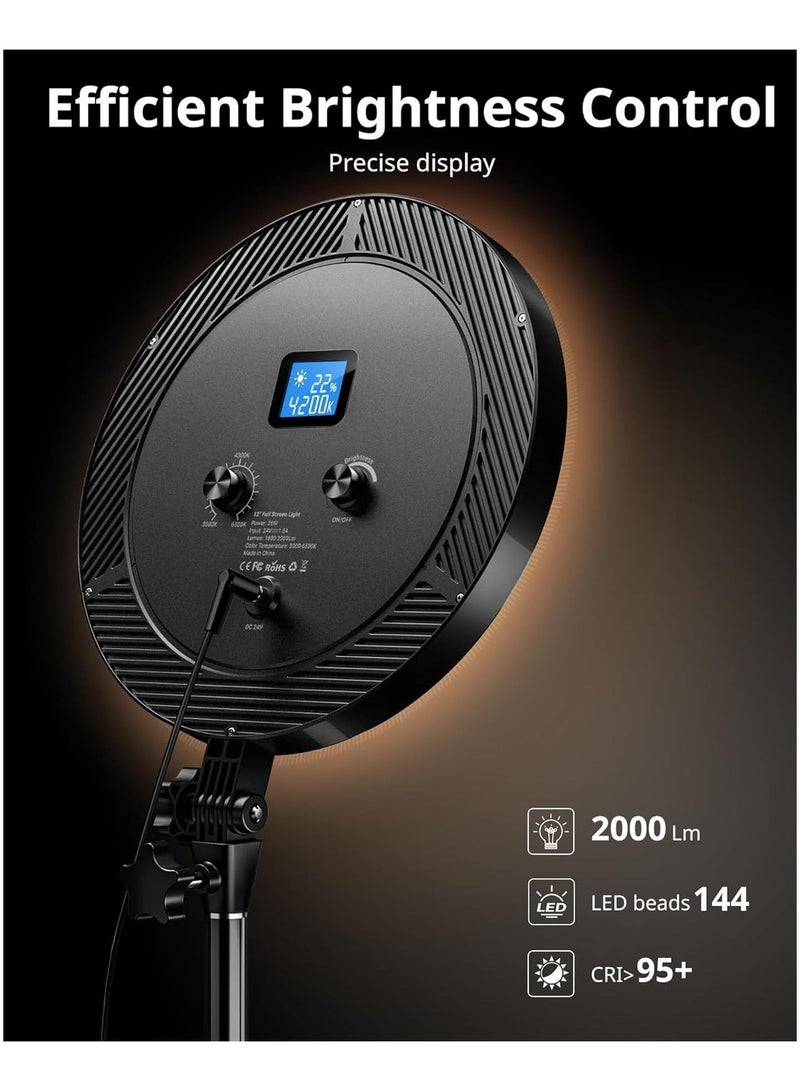 Highdas 12'' Dimmable Professional Big Ring Light with 66" Tall Extendable Stand, 95+ CRI, iPhone Holder, and Remote – 6500K Full-Screen Lighting for Live Streaming/YouTube/Tiktok/Zoom Meeting/Makeup - Image 5