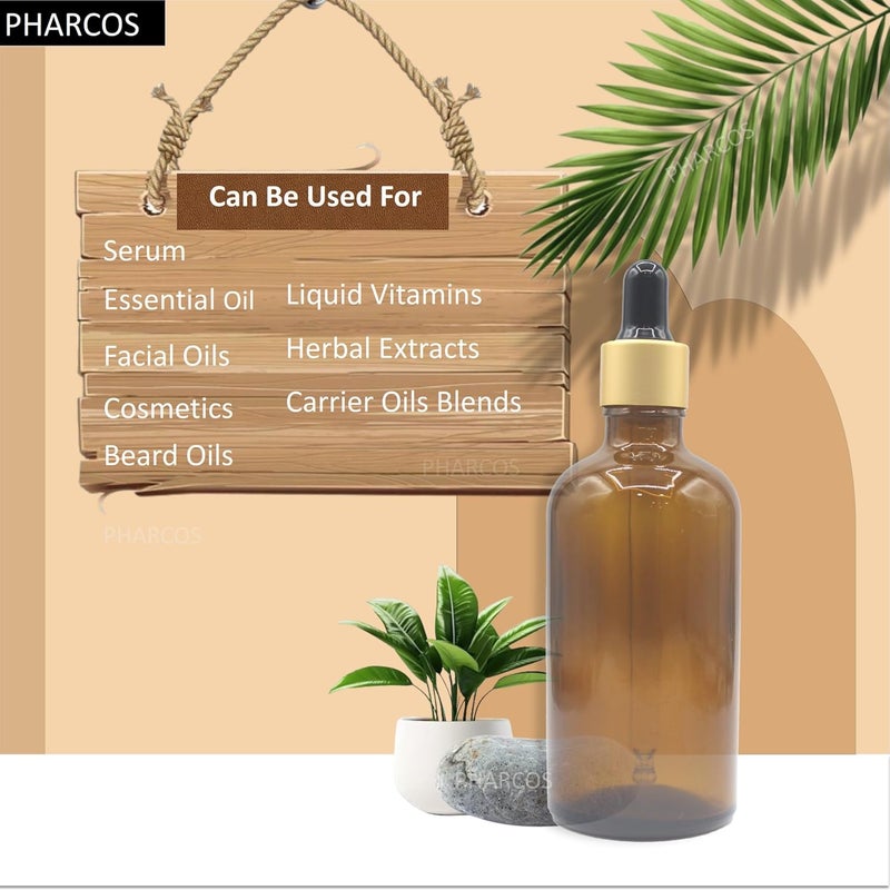 PHARCOS زجاجة قطارة فارغة قابلة لإعادة التعبئة سعة 100 مل من PHARCOS/ حلقة ذهبية غير لامعة/ حلمة سيليكون سوداء/ قابلة لإعادة التعبئة للزيوت الأساسية، العطور، زيوت العطر، حزمة حاوية تجميل بحجم السفر من 2 - Image 2