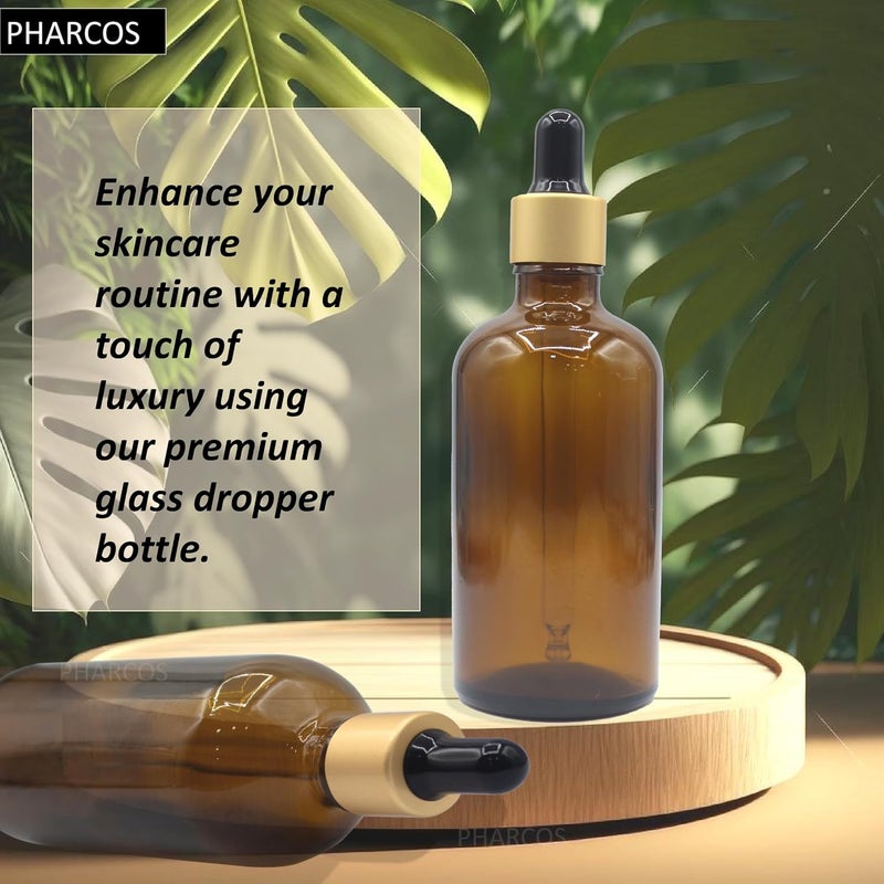 PHARCOS زجاجة قطارة فارغة قابلة لإعادة التعبئة سعة 100 مل من PHARCOS/ حلقة ذهبية غير لامعة/ حلمة سيليكون سوداء/ قابلة لإعادة التعبئة للزيوت الأساسية، العطور، زيوت العطر، حزمة حاوية تجميل بحجم السفر من 2 - Image 3