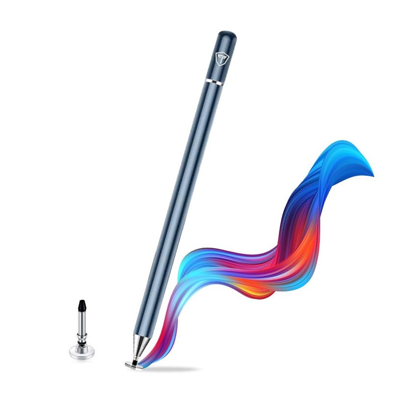 tuKZer Universal Stylus Pen for Smartphone/Tablet/iPad/Pro/Air/iPhone/iOS/Android/All Touch Screens Devices| Fine Point Disc Tip, Lightweight Aluminum Body Magnetic Cap Drawing Writing (Grey) - Image 1