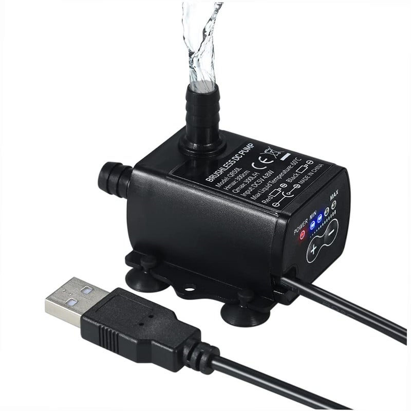 Decdeal Submersible Water Pump Aquarium Fountain with Flow Adjustment Function and USB Interface, DC 5V 4.8W 300L/H Lift 300cm - Image 1
