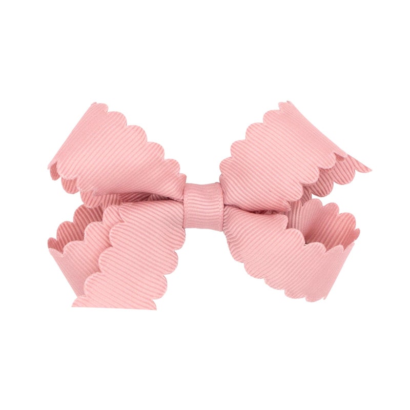 Wee Ones Girls' Classic Grosgrain Hair Bow with Scalloped Edges and Plain Wrap Center on a WeeStay Hair Clip, Mini, Sweet Nectar - Image 1