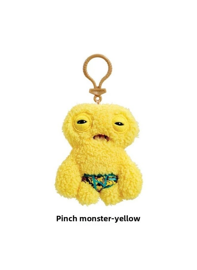 Key Pendant Genuine Big Teeth Teeth Monster Doll Teeth Treasure Ugly Adorable Monster Funny Plush Support One Generation-Color:Keychain-underwear-pinching Monster (yellow)-Height:About 12cm  - Image 1