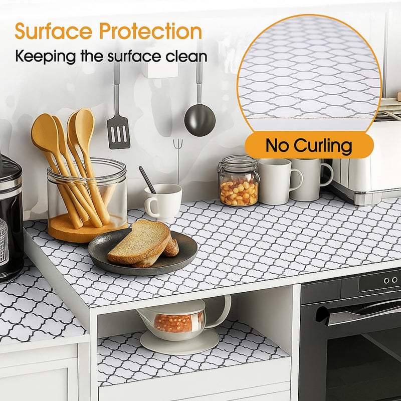 SUBETE Anti-Slip Waterproof Kitchen Drawer Liner | Non-Adhesive Shelf & Cabinet Mats | Anti-Skid Liner for Wardrobe, Cupboard, and Fridge | 45 cm x 300 cm (White Quatrefoil Pattern) - Image 2
