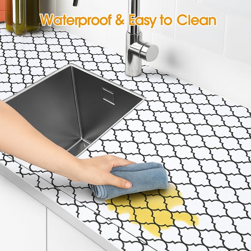 SUBETE Anti-Slip Waterproof Kitchen Drawer Liner | Non-Adhesive Shelf & Cabinet Mats | Anti-Skid Liner for Wardrobe, Cupboard, and Fridge | 45 cm x 300 cm (White Quatrefoil Pattern) - Image 4