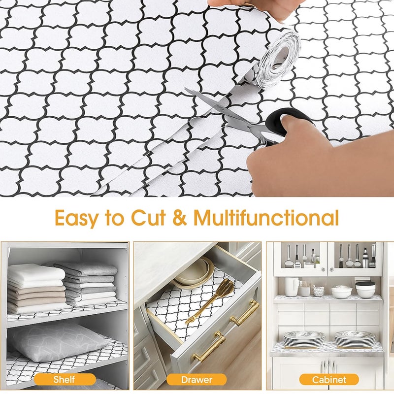 SUBETE Anti-Slip Waterproof Kitchen Drawer Liner | Non-Adhesive Shelf & Cabinet Mats | Anti-Skid Liner for Wardrobe, Cupboard, and Fridge | 45 cm x 300 cm (White Quatrefoil Pattern) - Image 3
