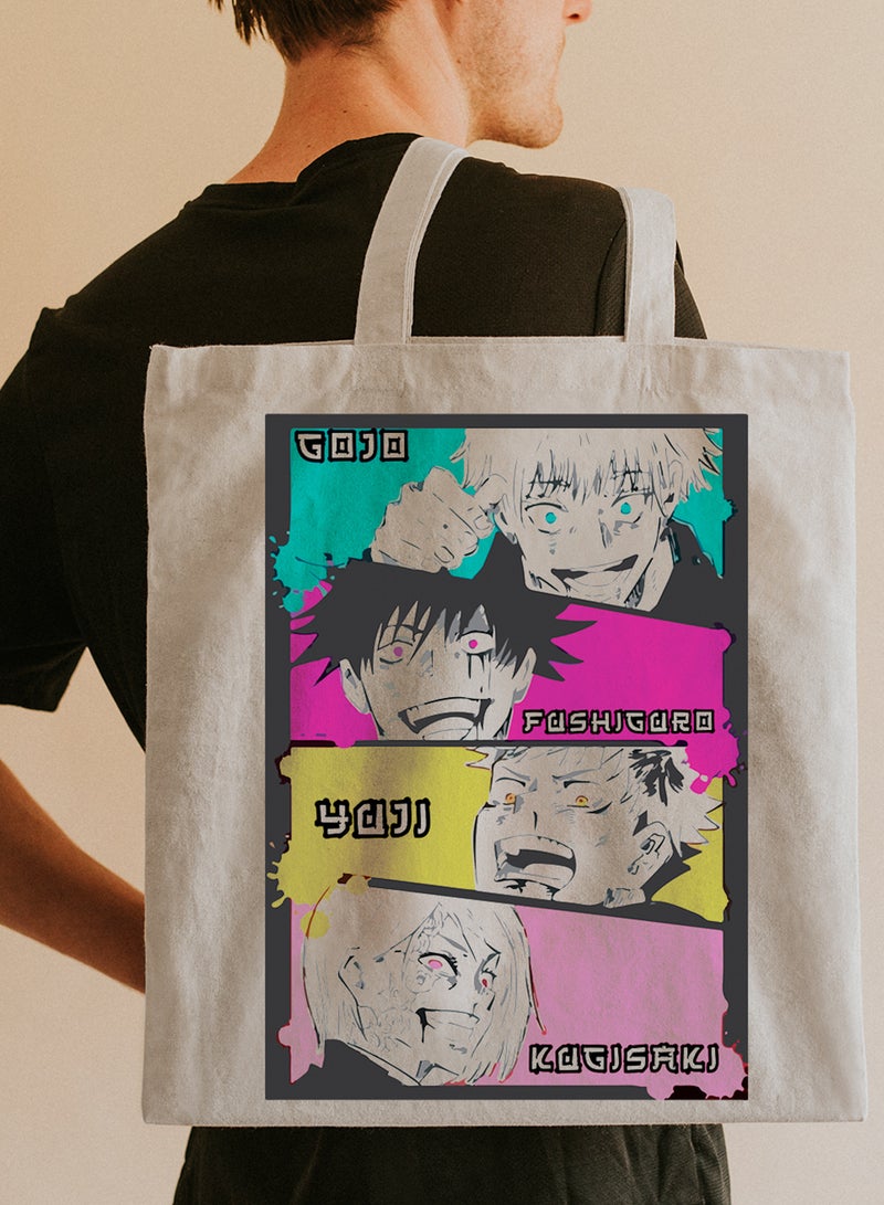 LOWHA Polyester Tote Bag with Shoulder Straps and Jujutsu Kaisen Anime Pattern  - Image 2