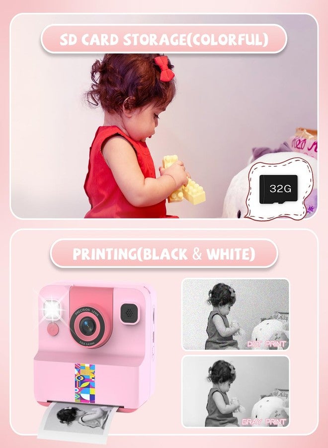 SYLVANTHOS Kids Instant Camera, 1080p Instant Print Camera for Kids, 180° Rotating Selfie Lens with 32GB SD Card, Gift for Boys & Girls (3-12 Years), Pink - Image 5