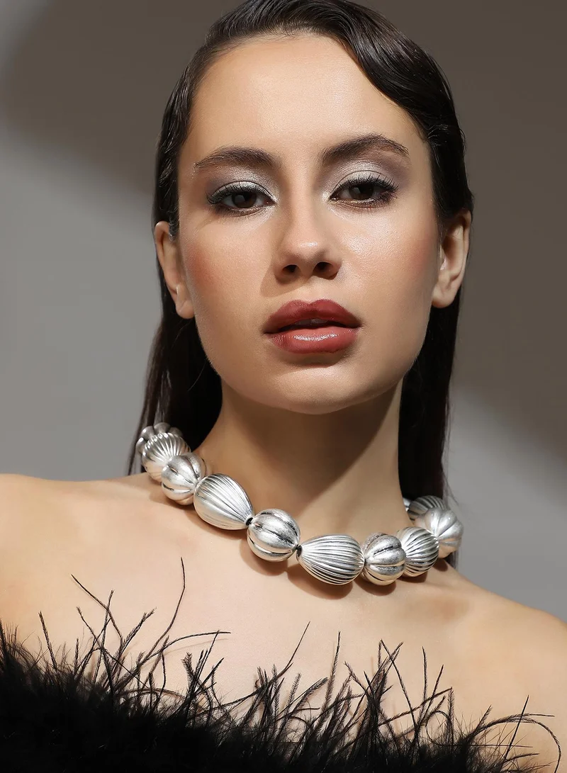 SOHI Ribbed-Ovoid Collar Artificial Necklace Jewellery