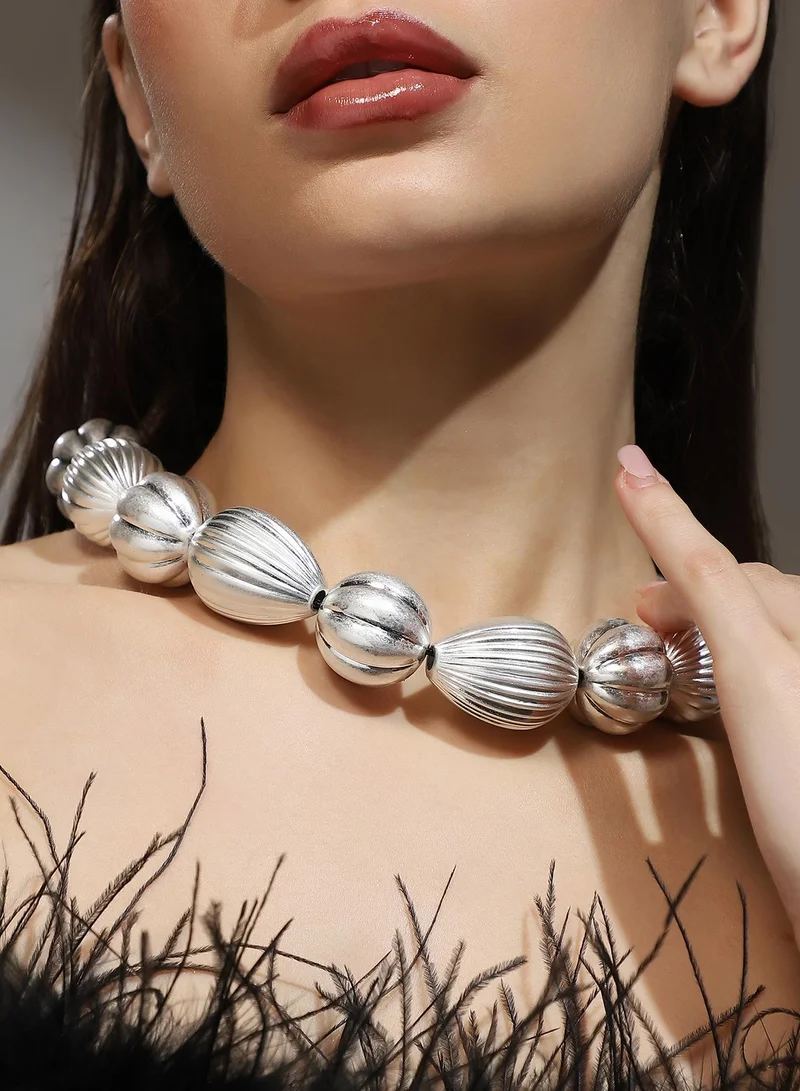 SOHI SOHI Women's The Ribbed-Ovoid Collar Necklace For Evening Wear | Metallic  Colour | Alloy Material | Lobster Clasp Closure | Metallic Necklace | Collar Necklace For Women & Girls