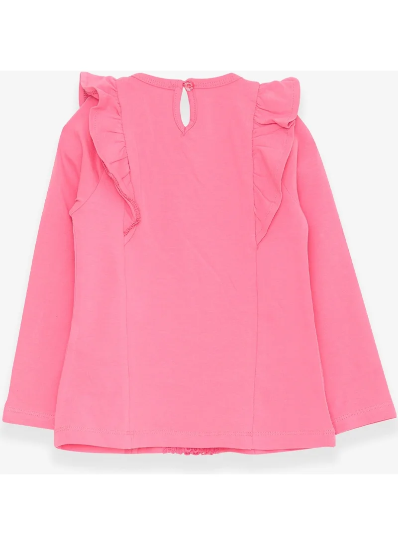 Breeze Girl's Long Sleeve T-Shirt with Laced Ruffles, Age 3-8, Coral