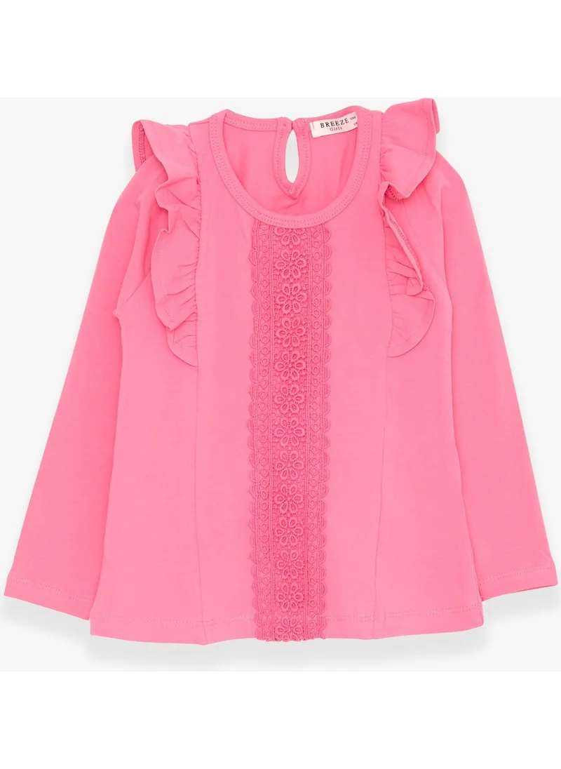Breeze Girl's Long Sleeve T-Shirt with Laced Ruffles, Age 3-8, Coral